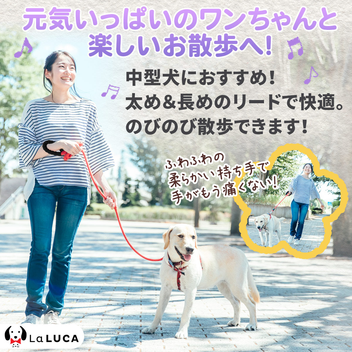 【プロ監修】 【楽天4冠】 犬 リード おしゃれ 中型犬 大型犬 かわいい 犬用 おすすめ 定番 頑丈 反射 長い 散歩 人気 光る 手が痛くない LaLUCA 送料無料