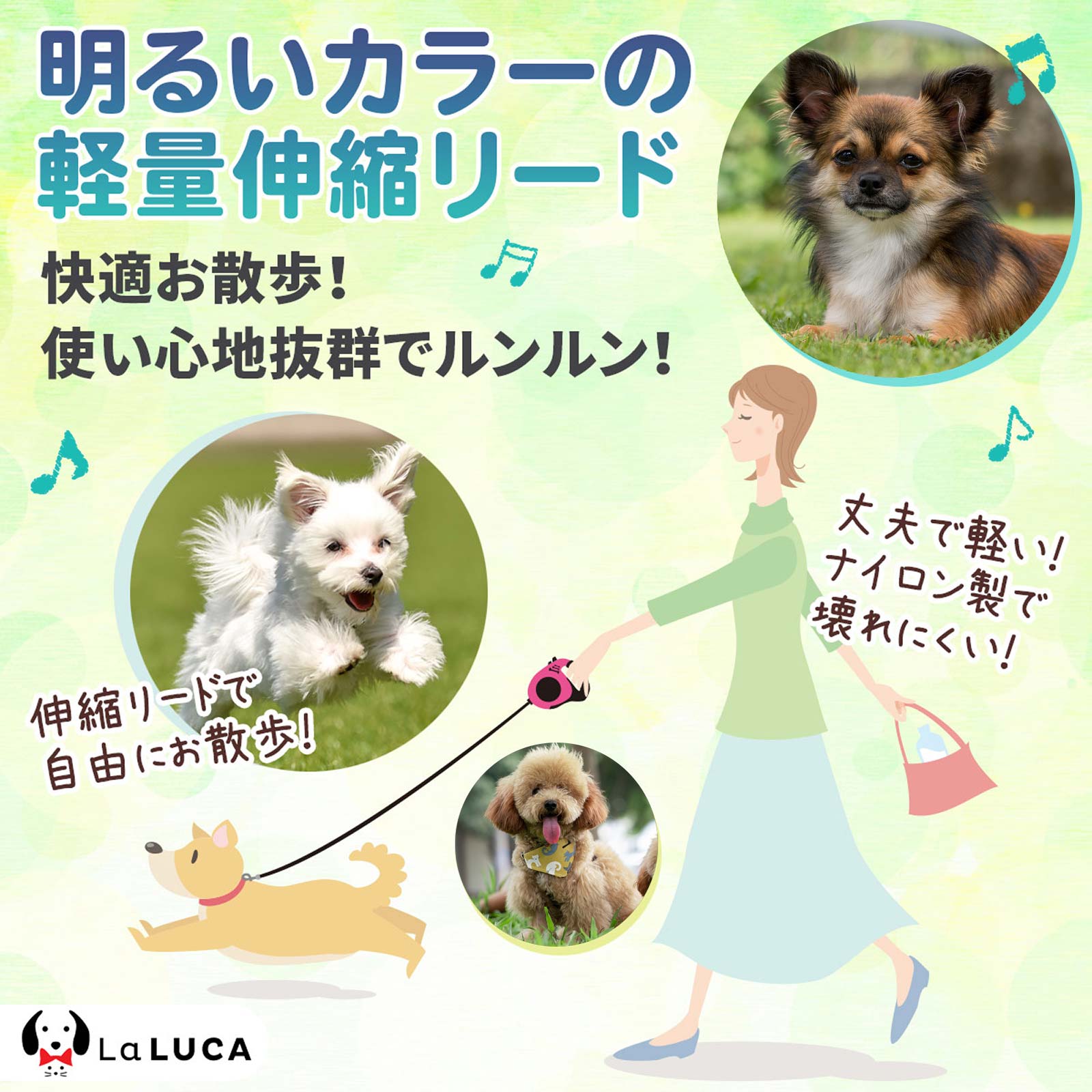 犬 リード ロングリード 伸縮リード フレキシリード 小型犬 超小型犬 定番 スタンダード 猫 巻き取り 伸びる 散歩 コンパクト 5m 3m 軽量 LaLUCA 赤 フィット レッド おでかけ 子犬 おさんぽ ワンチャン わんちゃん 老犬 子犬用 お散歩