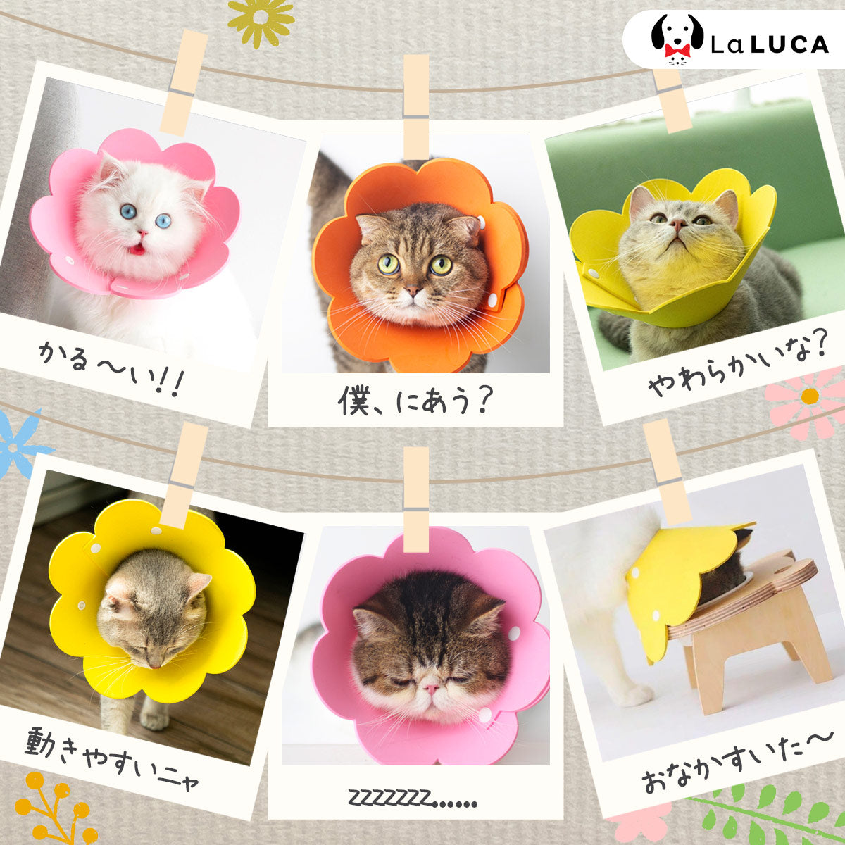 【翌日出荷】 【楽天6冠】 エリカラ エリザベスカラー 猫 ネコ 軽量 ソフト ストレス軽減 傷舐め防止 ペット用ソフトエリザベスカラー LaLUCA
