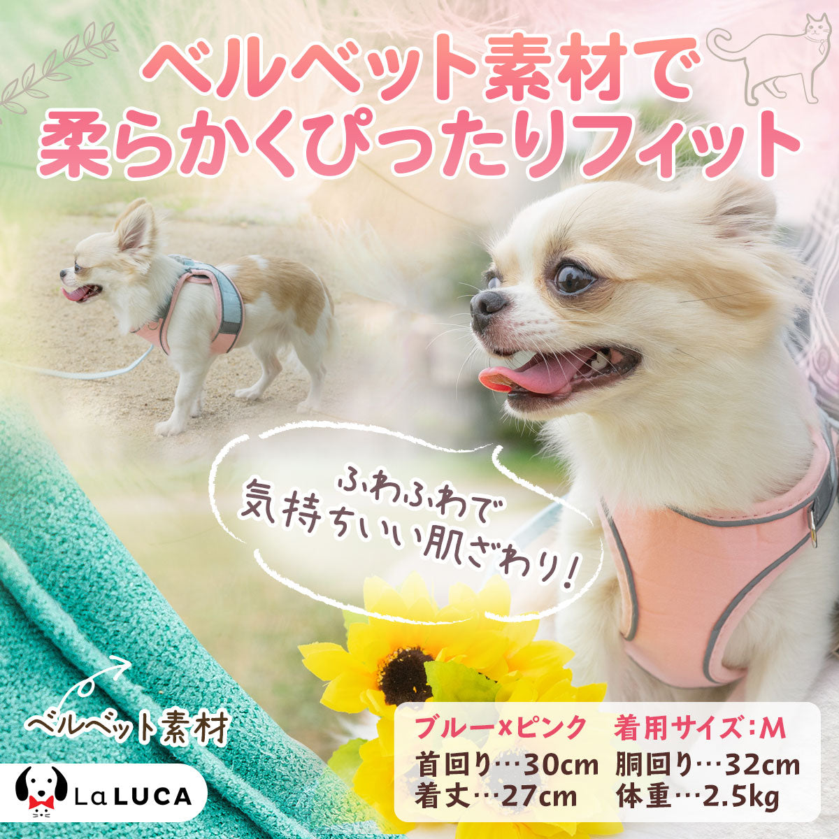 【楽天6冠】 犬 ハーネス 小型犬 中型犬 大型犬 リード セット おしゃれ 猫 ソフトハーネス ウェアハーネス 胴輪 イヌ ネコ マジックテープ ペット リード付き キャット 抜けない LaLUCA キャット お洒落 はーねす 子犬 超小型犬 脱げない