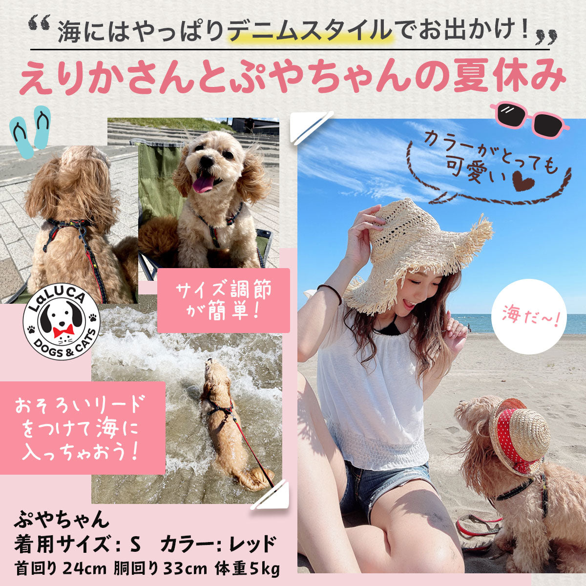 【楽天6冠】 犬 ハーネス 定番 スタンダード 犬用ハーネス リード付 デニム ジーンズ おしゃれ 小型犬 中型犬 ドッグ 散歩 かわいい LaLUCA