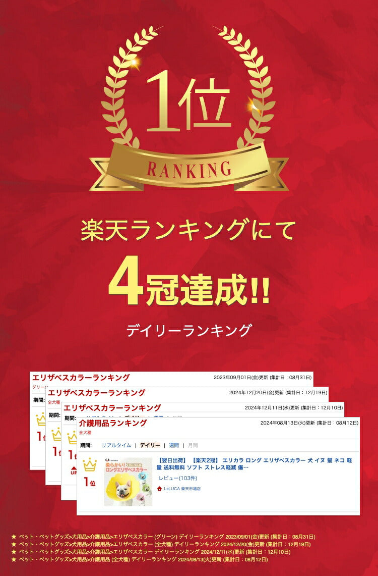 【翌日出荷】 【楽天2冠】 エリカラ ロング エリザベスカラー 犬 イヌ 猫 ネコ 軽量 送料無料 ソフト ストレス軽減 傷舐め防止 ペット用ソフトエリザベスカラー LaLUCA