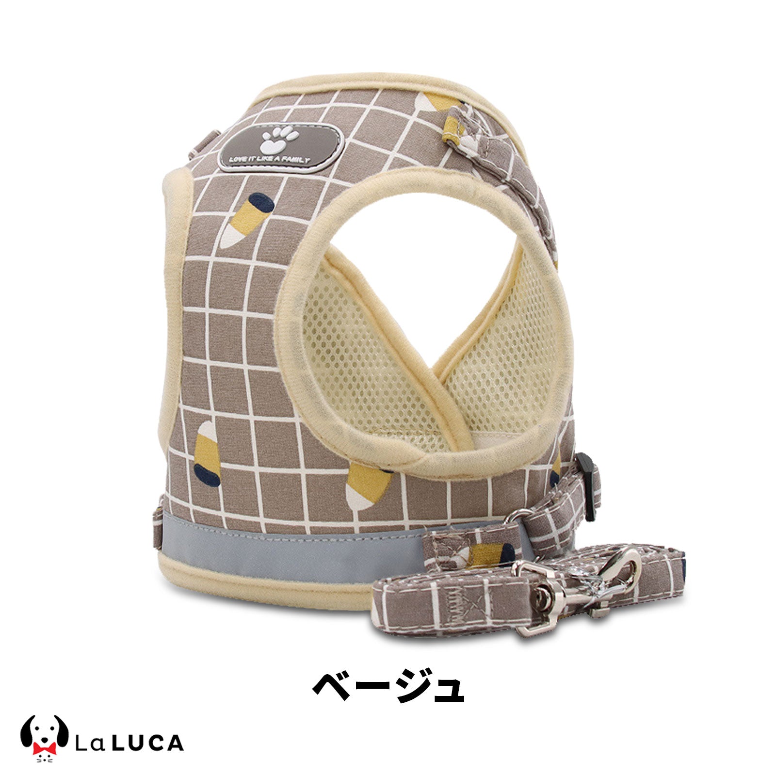 犬 ハーネス リード 小型犬 中型犬 猫 おしゃれ かわいい 脱げない メッシュ チワワ 胴輪 散歩 LaLUCA マジックテープ ベージュ ピンク グレー フィット 安全 キャット お洒落 はーねす おでかけ 子犬 子ネコ 成犬用 こねこ