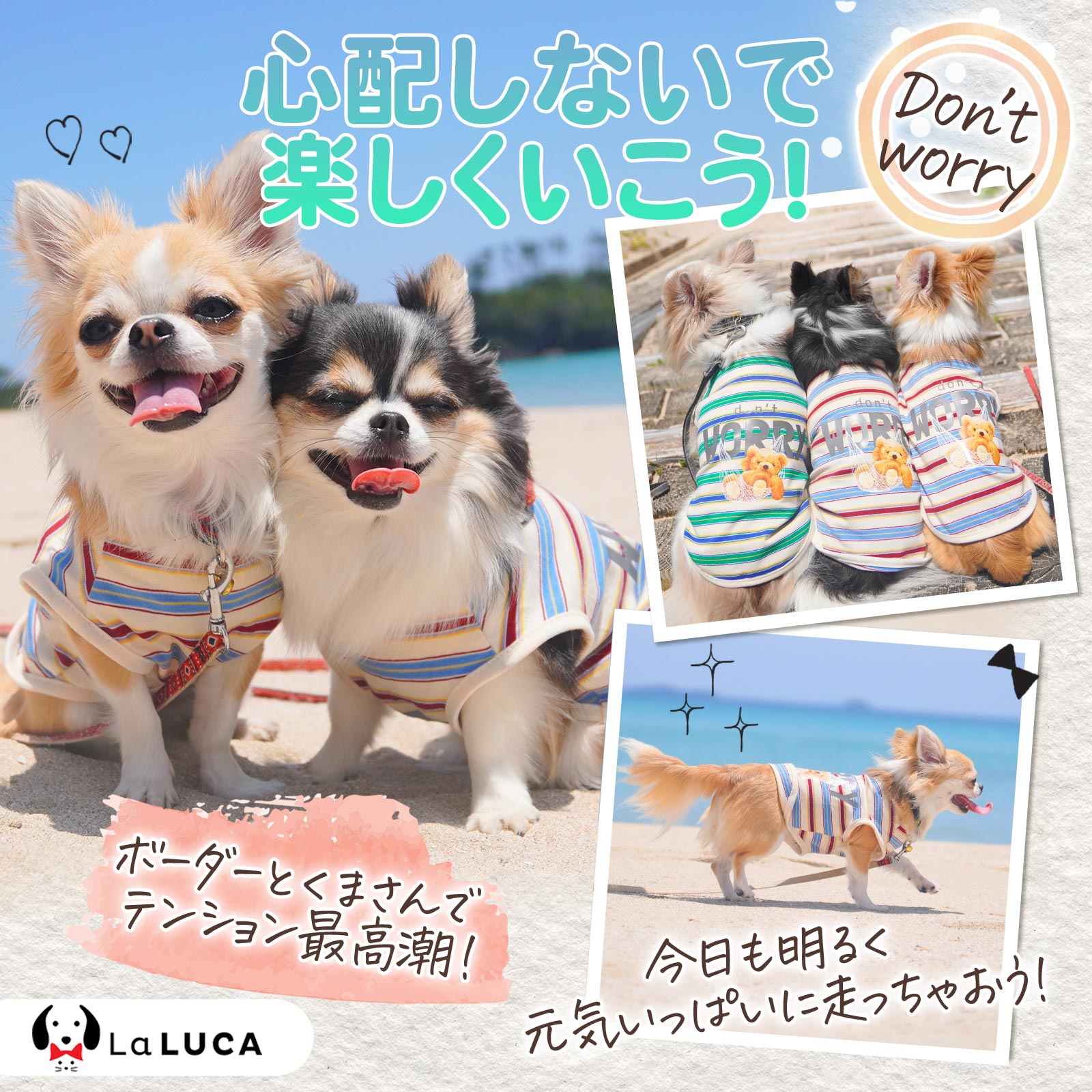 犬 服 犬服 ドッグウェア クマ くま ボーダー Tシャツ タンクトップ タンク クール 抜け毛防止 虫刺され防止 部屋着 オールシーズン LaLUCA