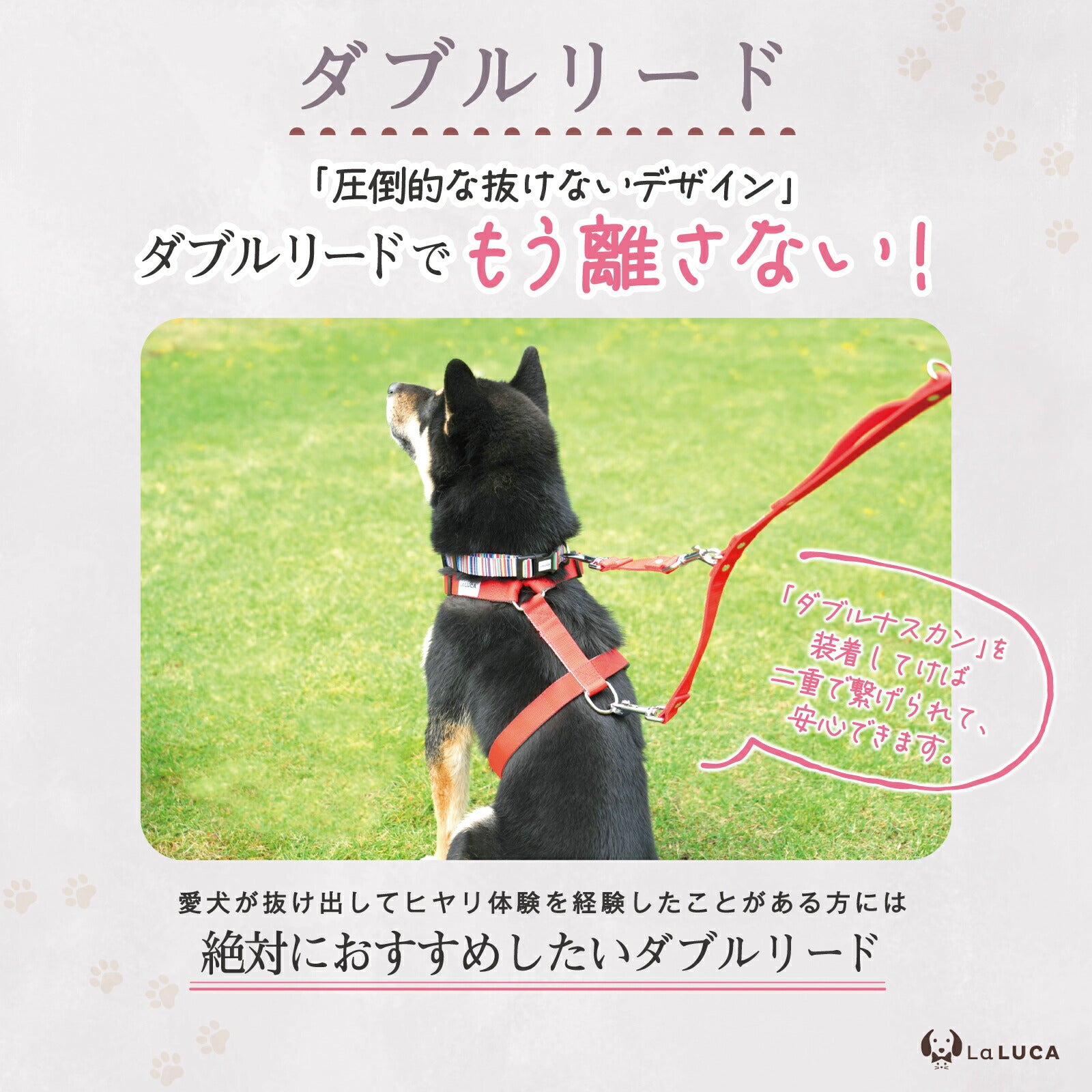 【プロ監修】 犬 ショルダーリード リード 小型犬 中型犬 大型犬 アドバンスモア ハンズフリー 肩掛けリード 迷子防止 脱走防止 多頭引き ダブルリード 散歩 持ちやすい トレーニング 丈夫 頑丈 負担少ない 両手が使える おしゃれ 手離し 手ぶら ショートリード LaLUCA