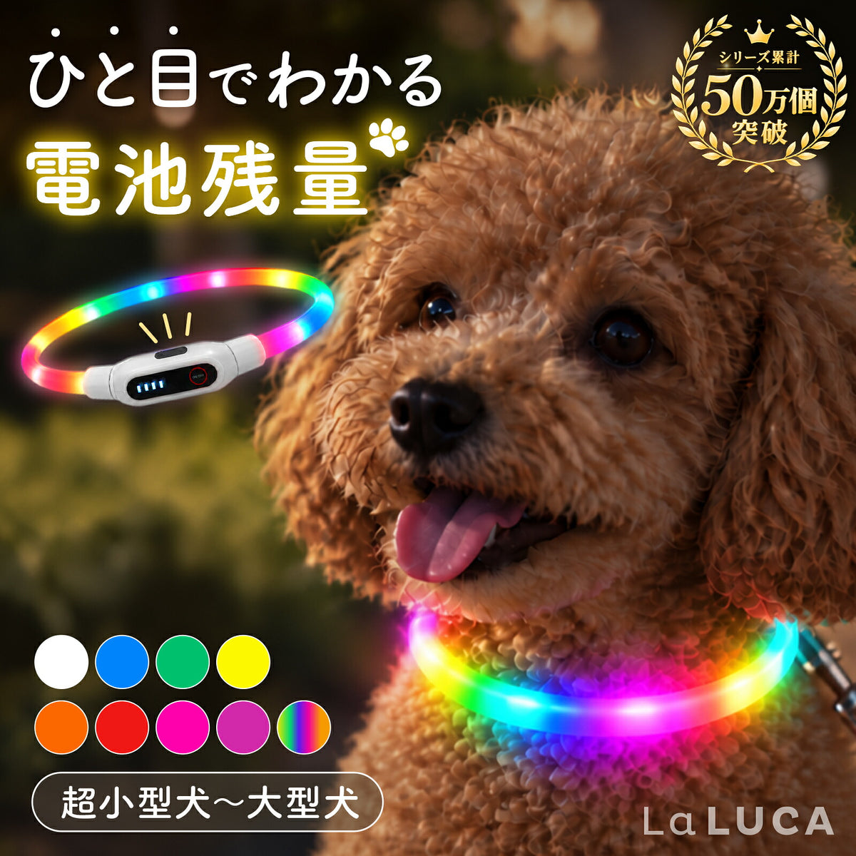 【電池残量がひと目でわかる】 光る首輪 犬 LED首輪 Type-C充電 レインボー 虹色 発光首輪 夜間 散歩 安全 事故防止 充電式 シリコン サイズ調整可 小型犬 中型犬 大型犬 猫 ライト 点灯 点滅 生活防水 光る 犬用 LEDライト 首輪