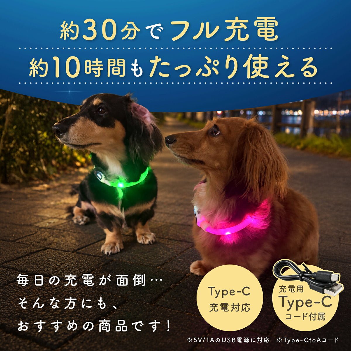 【電池残量がひと目でわかる】 光る首輪 犬 LED首輪 Type-C充電 レインボー 虹色 発光首輪 夜間 散歩 安全 事故防止 充電式 シリコン サイズ調整可 小型犬 中型犬 大型犬 猫 ライト 点灯 点滅 生活防水 光る 犬用 LEDライト 首輪